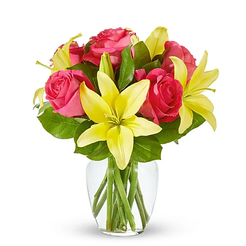 Strawberry Lemonade Rose and Lily Bouquet