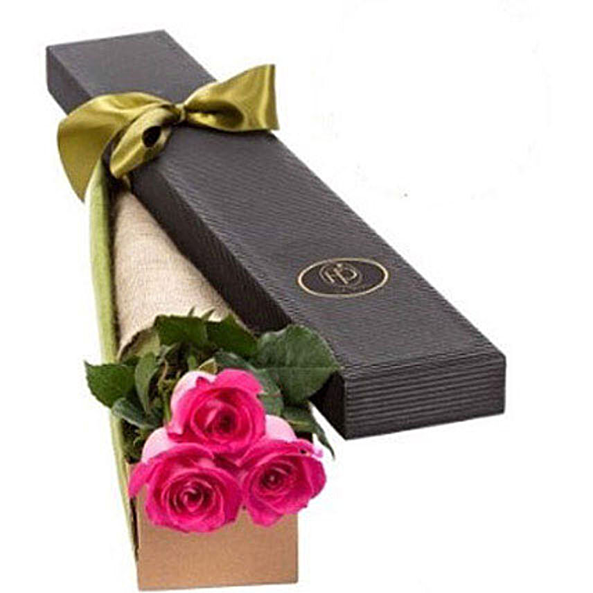3 Pink Roses in Gift Box