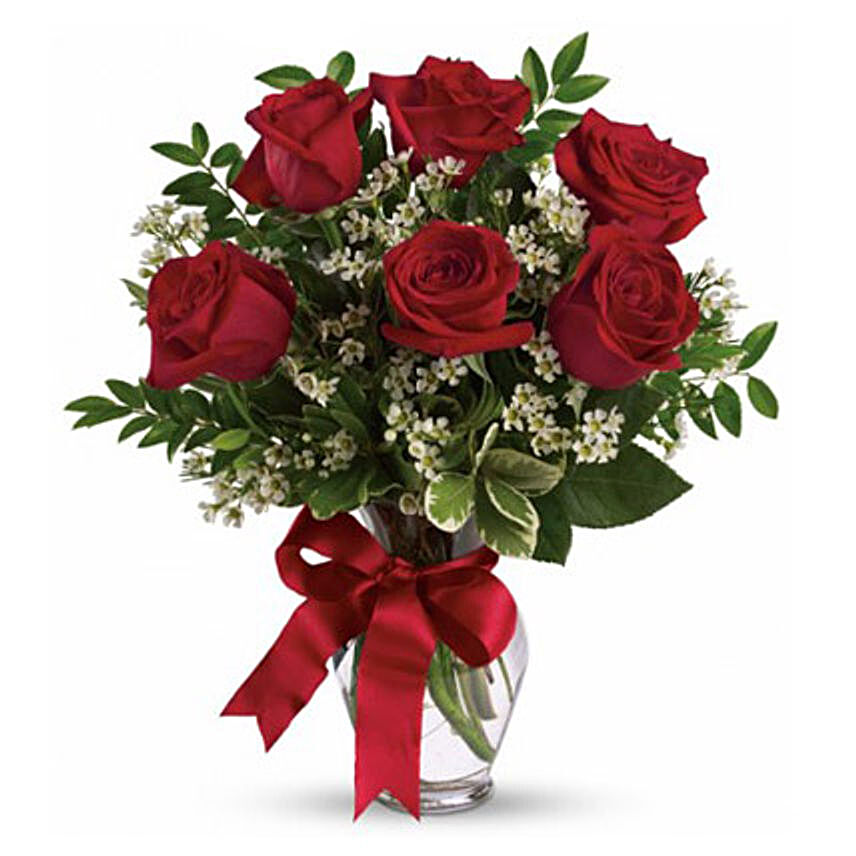 Six Long Stemmed Red Roses Bouquet