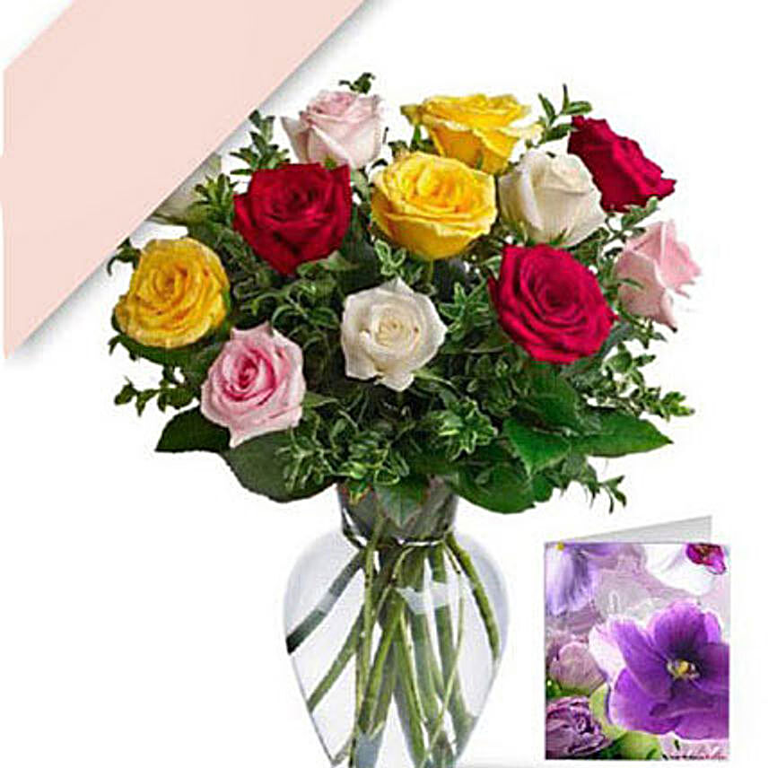 12 Mixed Roses With Card