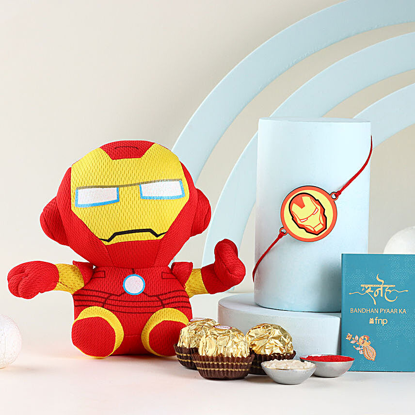 Sneh Ironman Marvel Rakhi & Plushy Toy with Chocolate Delight