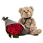Lovely Red Roses With Brown Teddy
