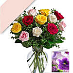 12 Mixed Roses With Card