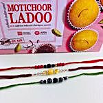 Good Luck Stone Three Rakhi Set With Motichoor Ladoo