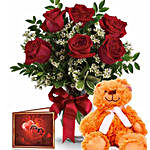 Red Roses N Teddy Bear Combo