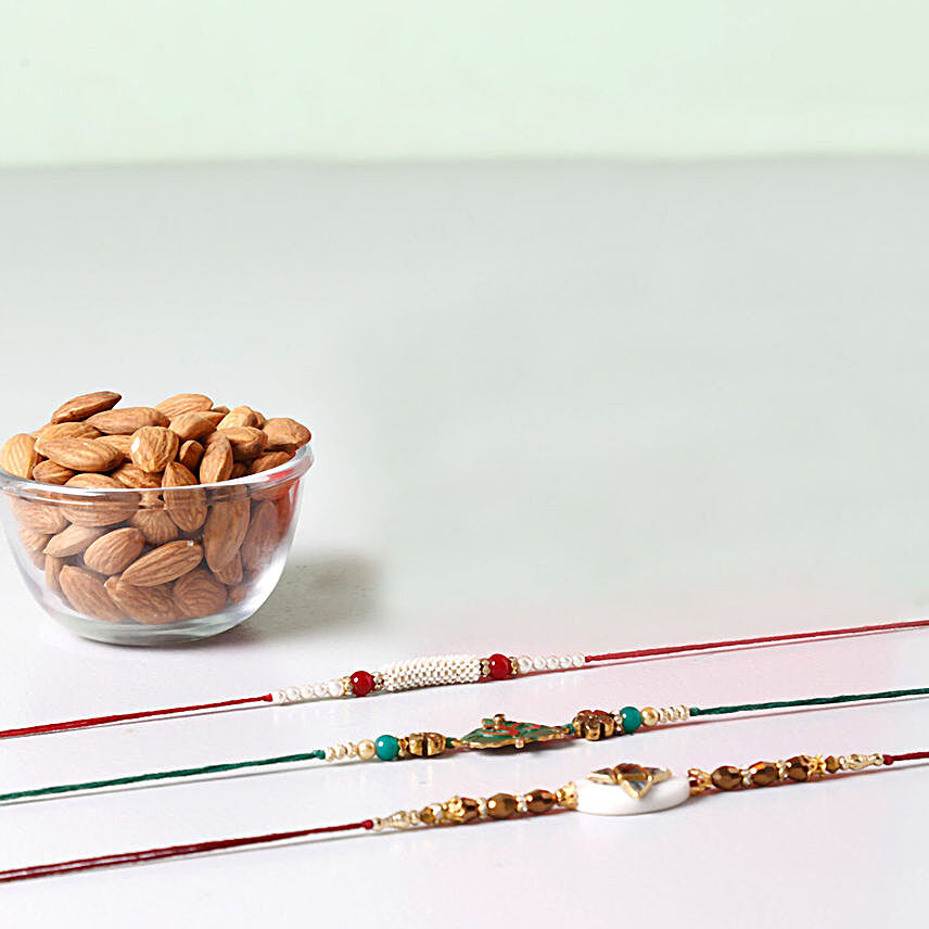 Combo Of Almonds And 3 Glorious Rakhis