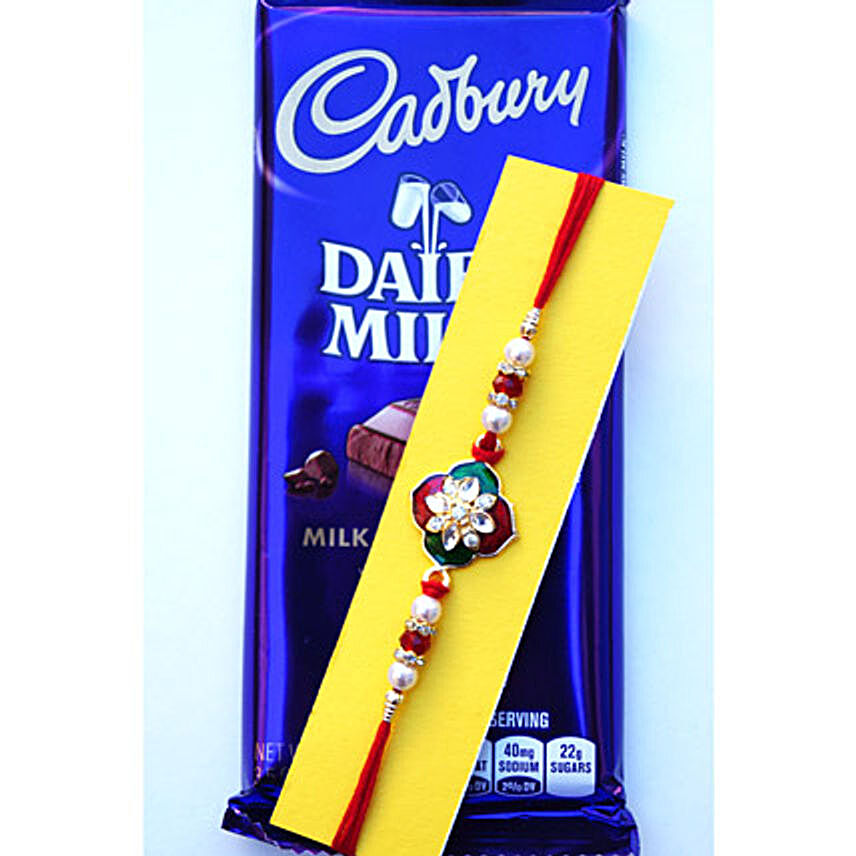 Chocolate with Floral beads Rakhi