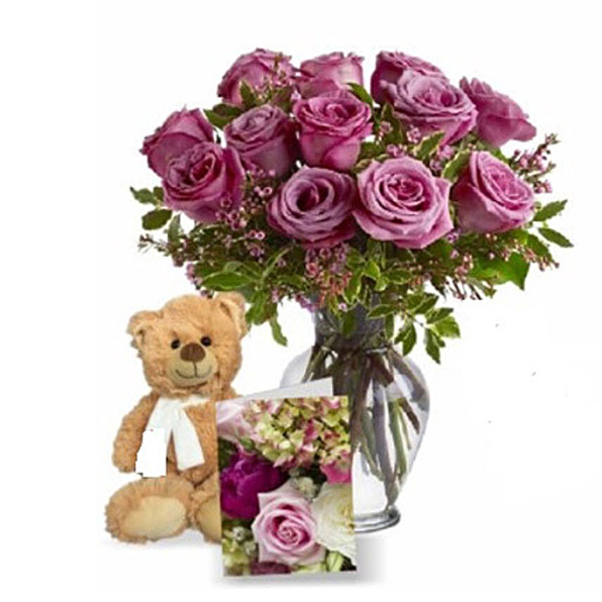 Lavender Roses with Teddy