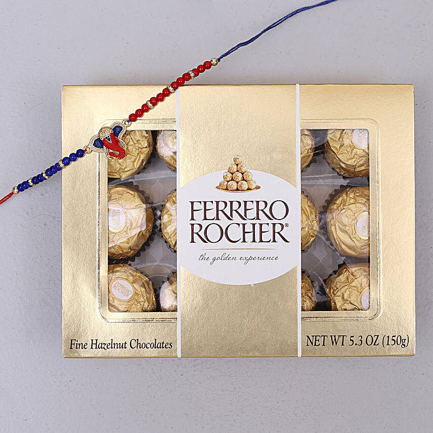 Red and Blue Designer Rakhi and Rocher Combo