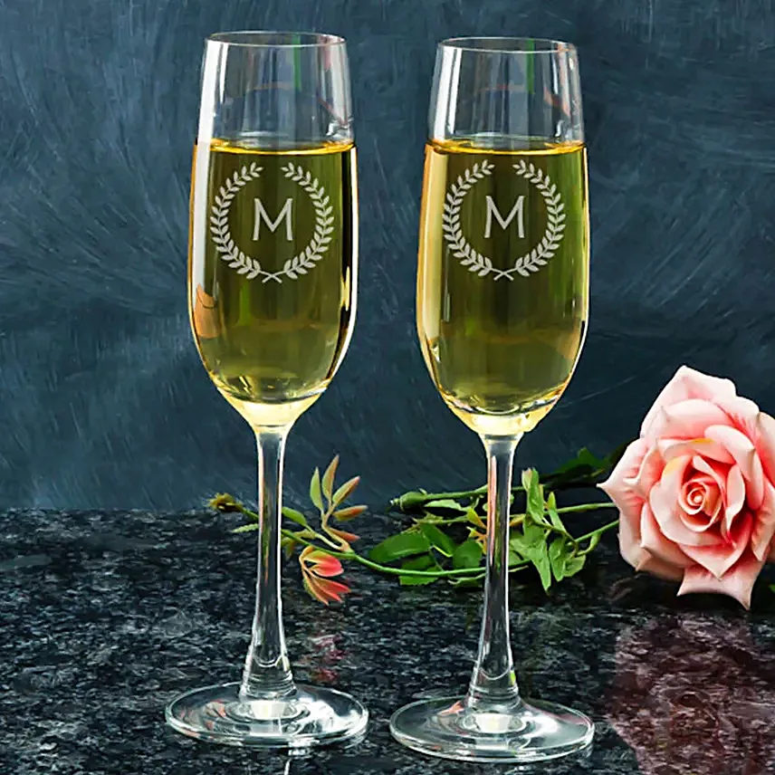Two Set Personalised Champagne Glasses