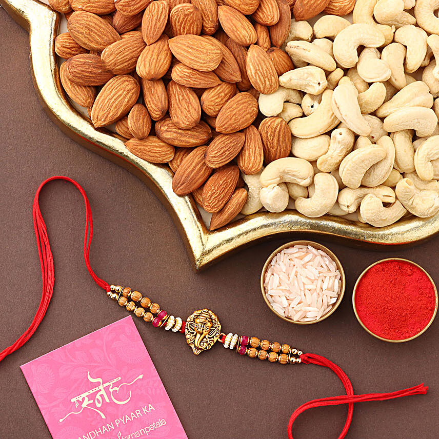 Sneh Ganesha Beads Rakhi & Dryfruits Combo