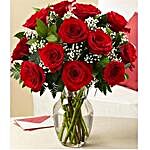 12 red roses with vase