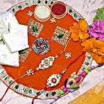 Colourful Rakhi Set Of Three Thali With 200gms Kaju Katli