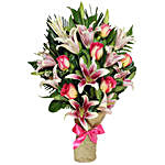 Serenity Bouquet Of 6 Pink Roses And 4 Lilies