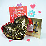 Heart Pillow And Ferrero Rocher With Valentines Greetings