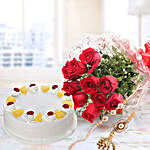 10 Red Roses And Pineapple Cake Combo With Rakhi