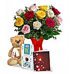 12 Mixed Roses N Teddy Combo