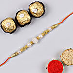 Divine Golden Pearl Thread Rakhi And 3 Pcs Ferrero Rocher