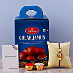 Beautiful Red Kundan Drops Rakhi And Gulab Jamun