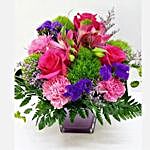 Breathtaking Mixed Flowers Cube Vase