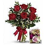 Sweet Love Red Roses Vase And Greeting Card