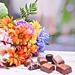 Mixed Flowers Bouquet And Maitre Assorted Chocolates