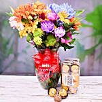 Vibrant Mixed Flowers Bouquet And Ferrero Rocher