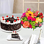 Mixed Flowers And Black Forest Cake