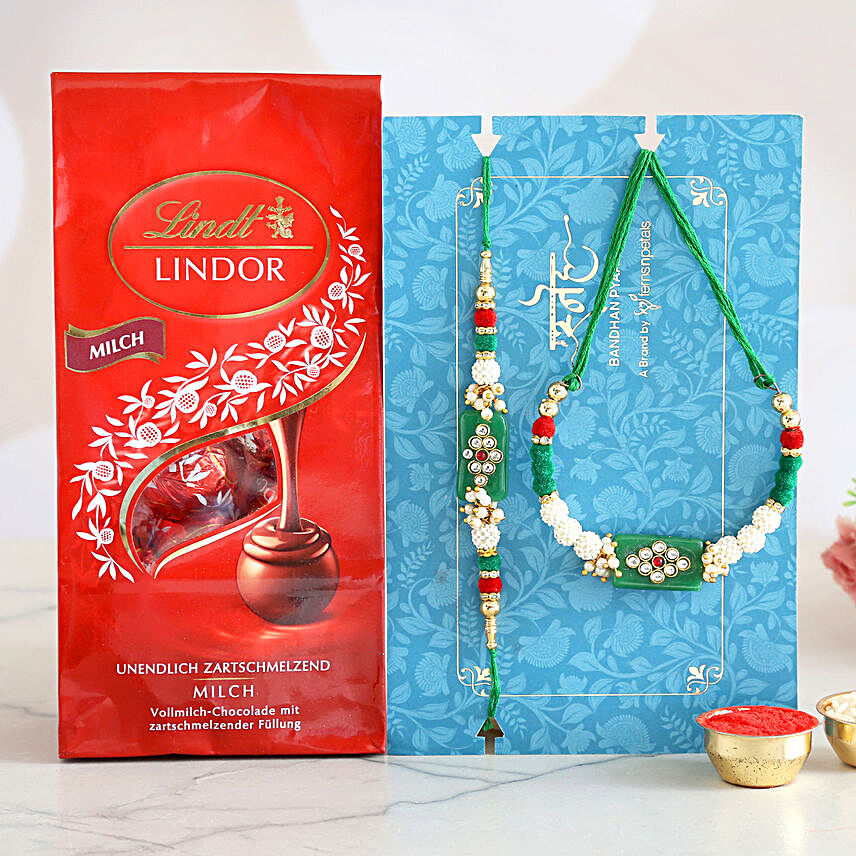 Pearl Lumba Rakhi Set And Lindt Lindor Milch Chocolates