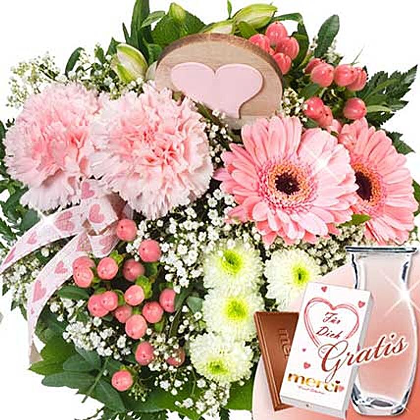 Flower Bouquet Zarte Grube With Vase and Merci