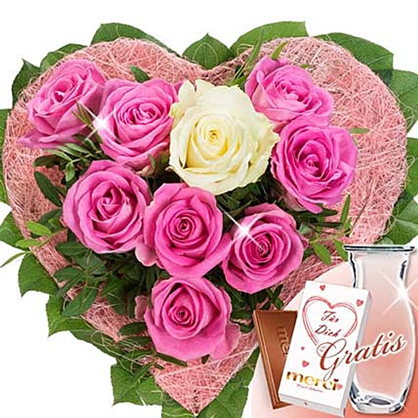 Rose Heart Von Herzen With Vase and Merci