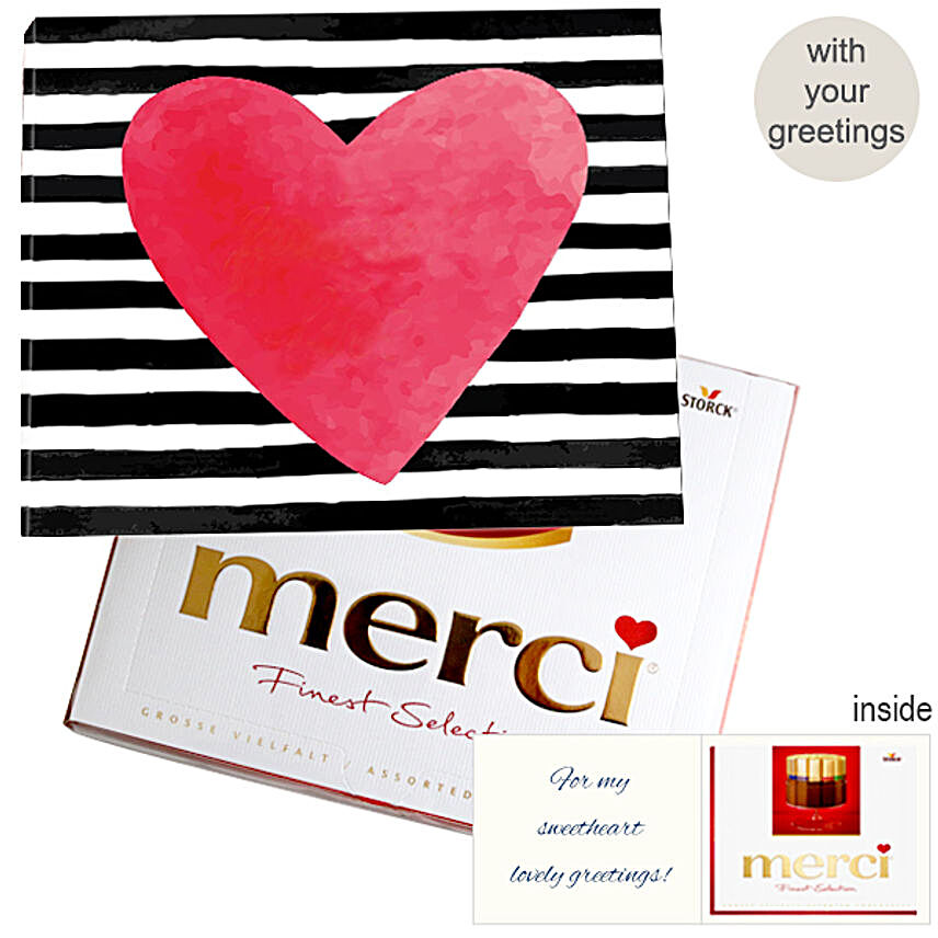 Valentines Day Greeting Card And Merci Chocolate