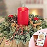 Christmas Wreath with Red Candle and Merci