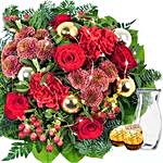 Flower Bouquet Shiny with XMas lights vase and 2 Ferrero Rocher