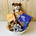 Brownie Cake And Teddy Bear In A Basket