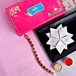 Spiritual Rudraksha Bracelet Style Rakhi With 340 Gms Kaju Katli