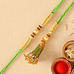 Ethnic Green Pearl And Lumba Rakhi Set With 16 Ferrero Rocher