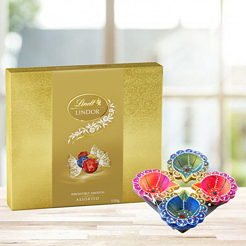 Lindt Luxury Gold Collection Box And Traditional Diyas