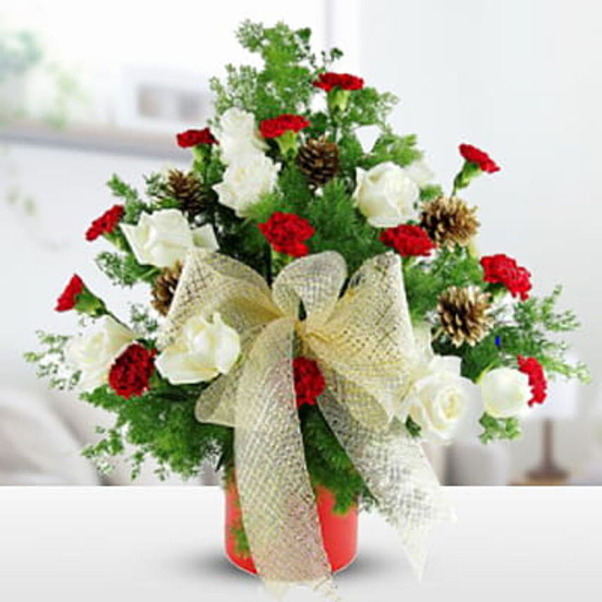 Carnations And Roses Christmas Arrangement