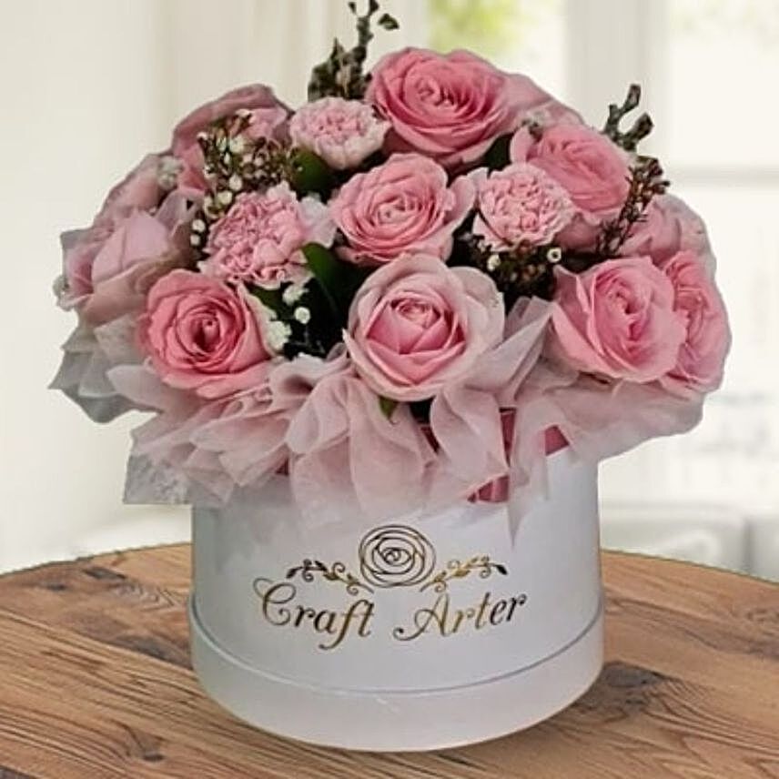 Charismatic Pink Carnations And Roses Box