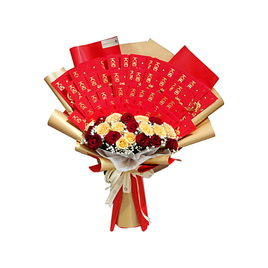 Angpao Bouquet With Fresh Roses