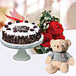 Combo of Romantic Roses Teddy And Black Forest Cake