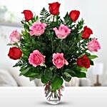 Graceful Red And Pink Roses Vase
