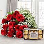 Romantic Red Roses Bouquet And Ferrero Rocher