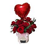 Romantic Red Roses Box And Heart Balloon