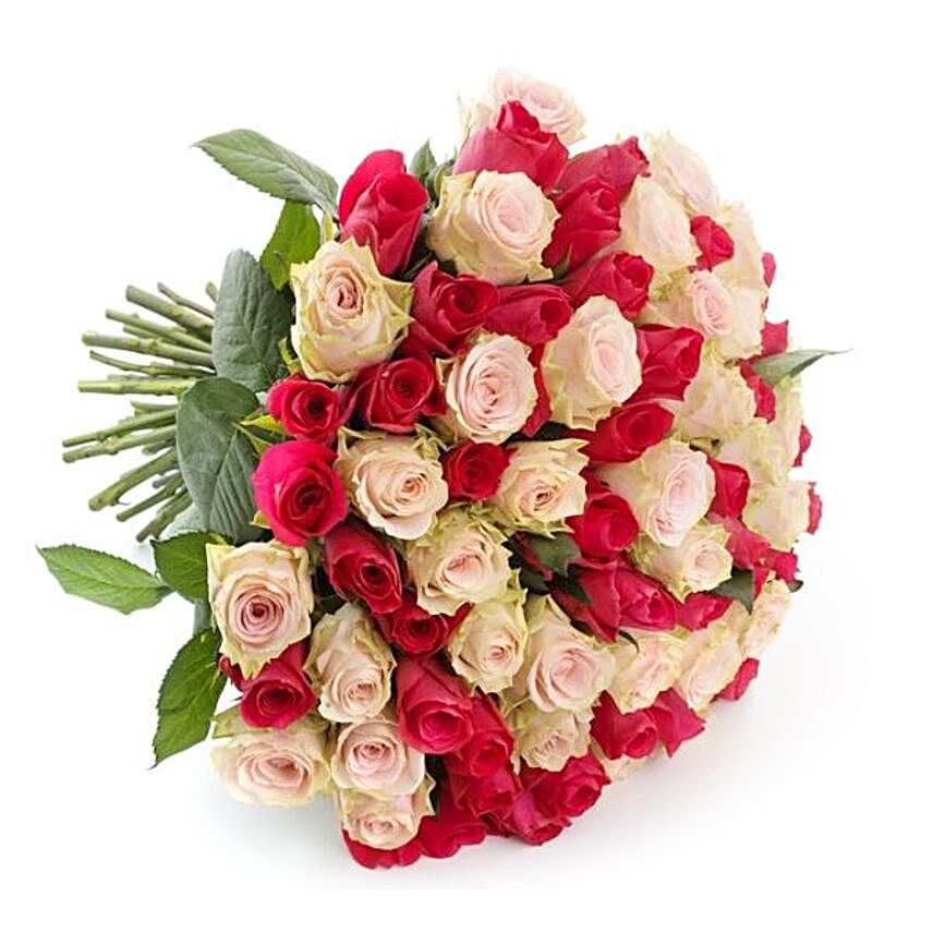 Blissful Pink And Red Roses Bunch