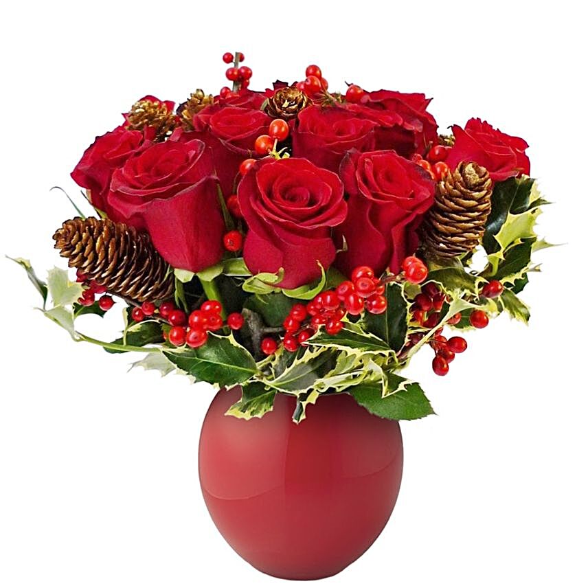 Festive Arrangement of Red Roses