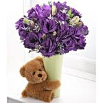Blue Flowers Bunch And Teddy Bear