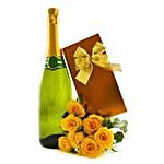Bright Yellow Roses And Sparkling Wine