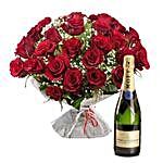 Red Roses Bunch With Champagne